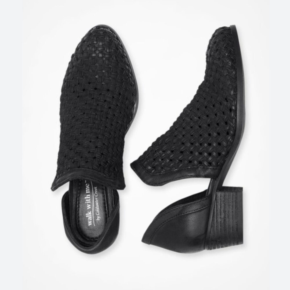 Coldwater Creek Walk With Me Black Heartland Woven Shoes Booties | Size 7.5M